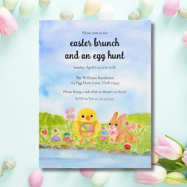  Easter Egg Brunch Chick Easter Bunny Party Invitation Postcard (Creator Uploaded)