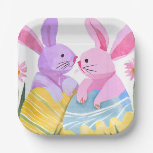 Easter Egg Bunnies   Pastel Watercolor Paper Plate