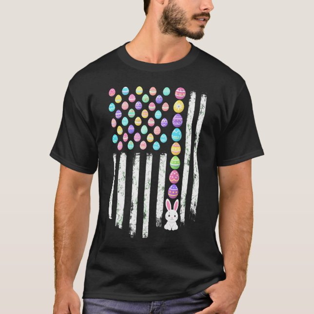 Easter Egg Bunny American Flag Patriotic T-Shirt (Front)