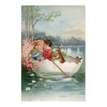 Easter Egg Bunny Boat Young Couple Landscape