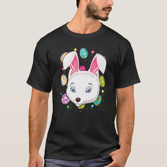 Easter Egg Bunny Ear Arctic Fox Face Easter Sunday T-Shirt (Front)