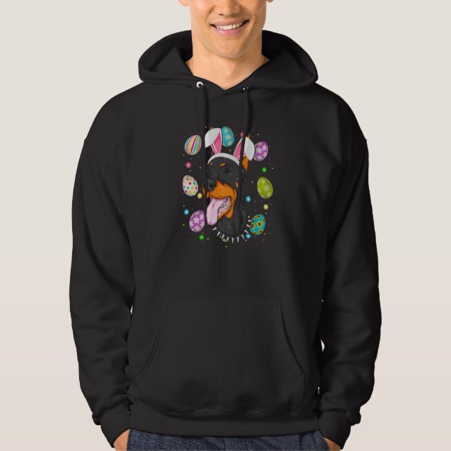 Easter Egg  Bunny Ear Doberman Dog Face Easter Sun Hoodie (Front)