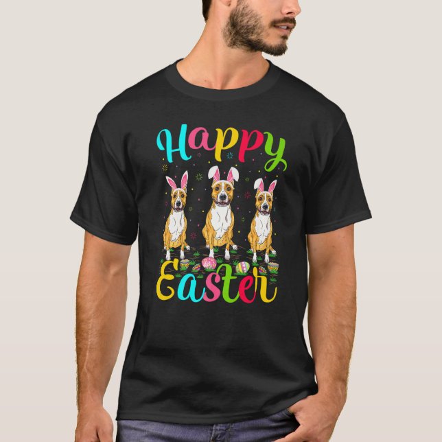 Easter Egg Bunny Staffordshire Bull Terrier Dog Ha T-Shirt (Front)
