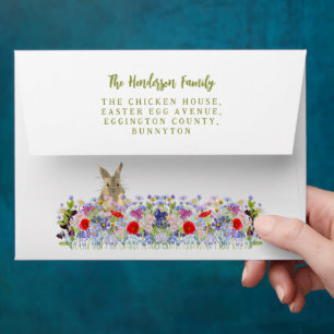 Easter Egg Bunny Watercolor Floral Return Address Envelope