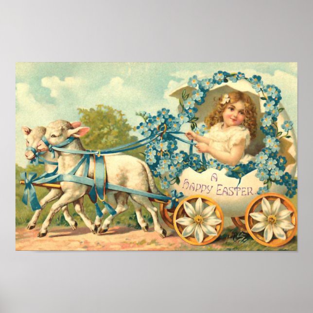 Easter Egg Carriage Vintage Floral Poster (Front)