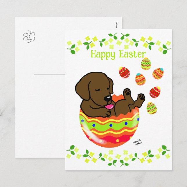 Easter Egg Chocolate Labrador Puppy Flowers Holiday Postcard (Front/Back)