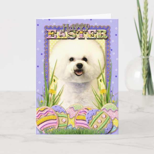 Easter Egg Cookies - Bichon Frise Holiday Card (Front)