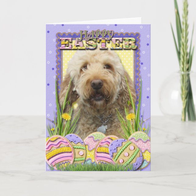 Easter Egg Cookies - GoldenDoodle Holiday Card (Front)