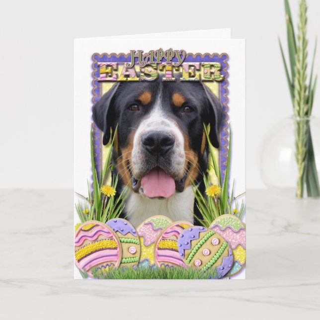 Easter Egg Cookies - Greater Swiss Mountain Dog Holiday Card (Front)