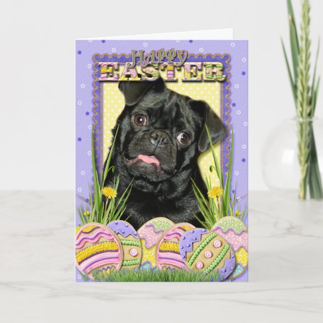Easter Egg Cookies - Pug - Ruffy Holiday Card (Front)