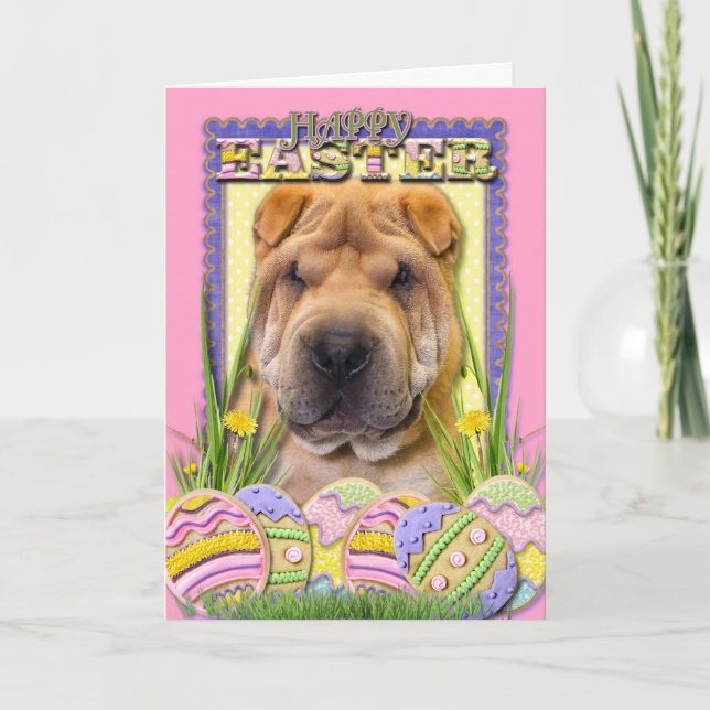 Easter Egg Cookies - Shar Pei Holiday Card (Front)