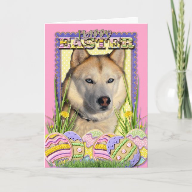 Easter Egg Cookies - Siberian Husky Copper Holiday Card (Front)