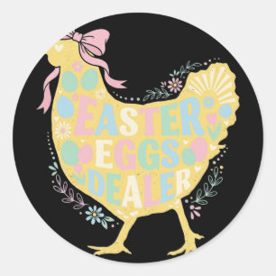 Easter Egg Dealer Loral Chicken Hen Coquette Bow P Classic Round Sticker