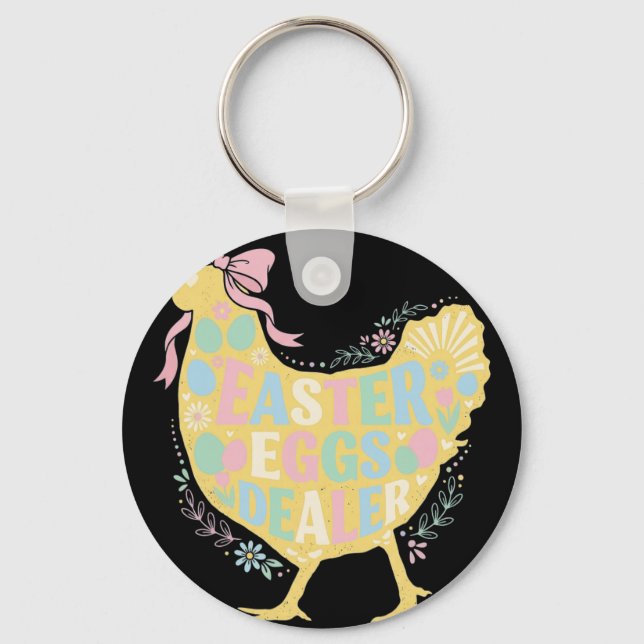 Easter Egg Dealer Loral Chicken Hen Coquette Bow P Key Ring (Front)