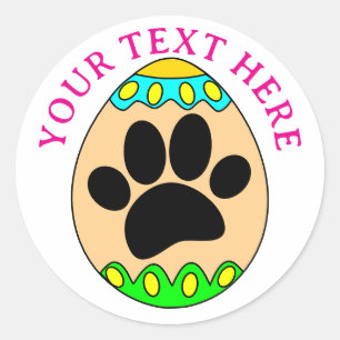 Easter Egg Dog Paw Print Custom Text Classic Round Sticker