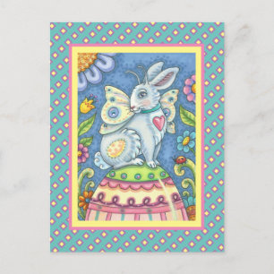 EASTER EGG FAIRY, SPRING HARE FANTASY POSTCARD