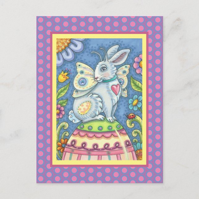EASTER EGG FAIRY, SPRING HARE FANTASY POSTCARD (Front)