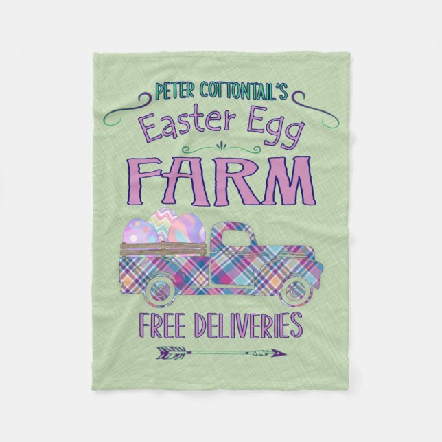 Easter Egg Farm Antique Truck Plaid Sign Fleece Blanket (Front)