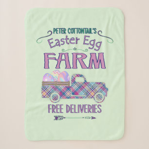 Easter Egg Farm Antique Truck Plaid Sign Sherpa Blanket