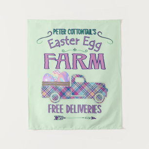 Easter Egg Farm Antique Truck Plaid Sign Tapestry