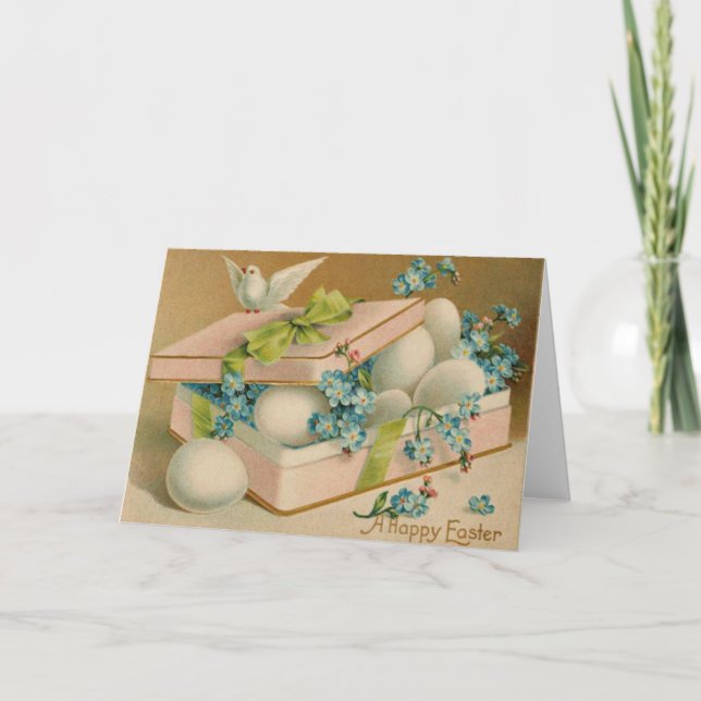 Easter Egg Forget Me Not Dove Gift Holiday Card (Front)