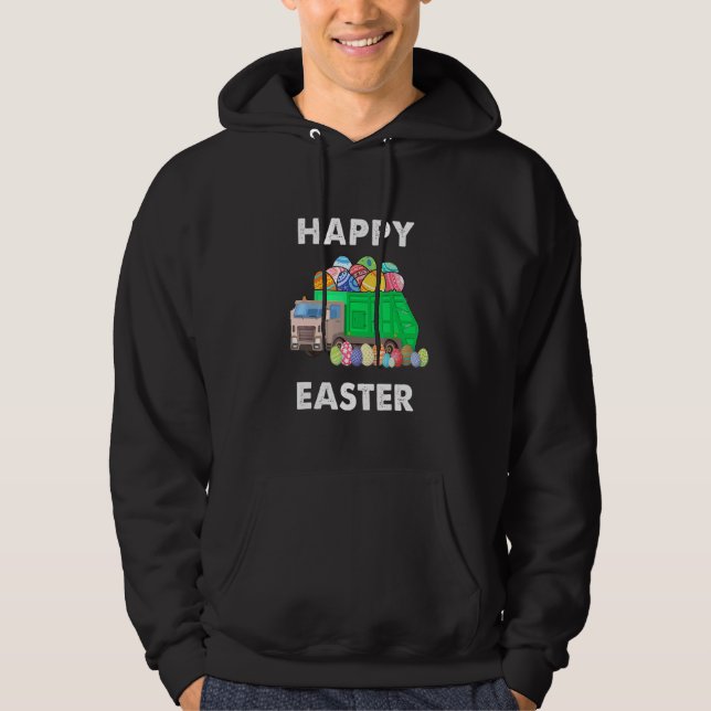 Easter Egg Garbage Truck Men Boys Easter Bunny Bas Hoodie (Front)