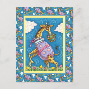 EASTER EGG GIRAFFE & SPRING TULIPS Cute Holiday Postcard