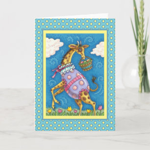 EASTER EGG GIRAFFE & SPRING TULIPS Verse Holiday Card