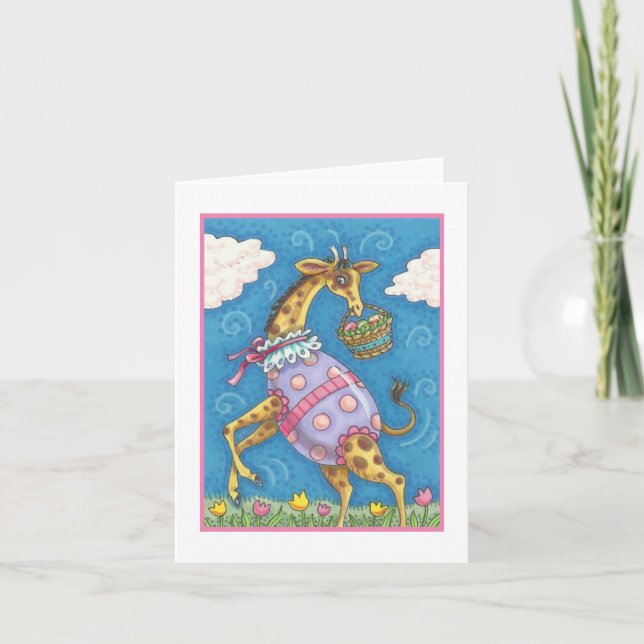EASTER EGG GIRAFFE & TULIPS SPRING NOTE CARD Blank (Front)