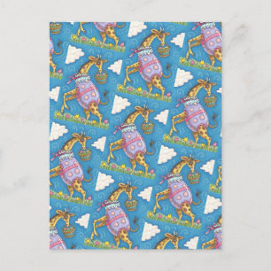 EASTER EGG GIRAFFE & TULIPS, SPRING POSTCARD