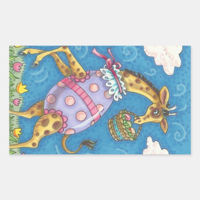 EASTER EGG GIRAFFE & TULIPS, SPRING STICKERS Cute (Front)
