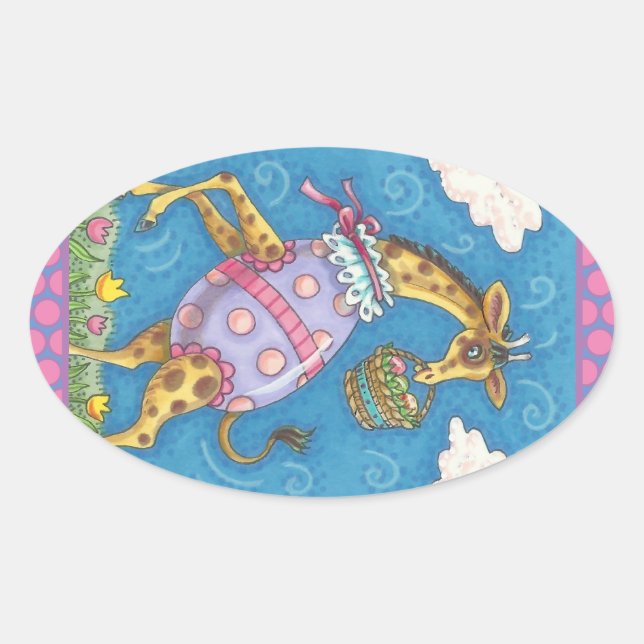 EASTER EGG GIRAFFE & TULIPS, SPRING STICKERS Cute (Front)