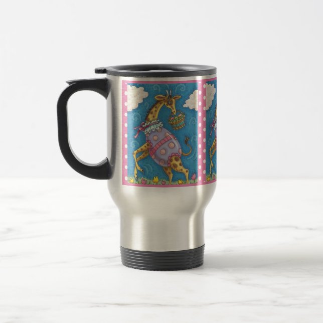EASTER EGG GIRAFFE & TULIPS, SPRING TRAVEL MUG (Left)