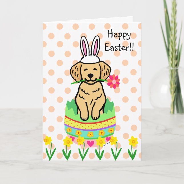 Easter Egg Gloden Retriever Cartoon Holiday Card (Front)