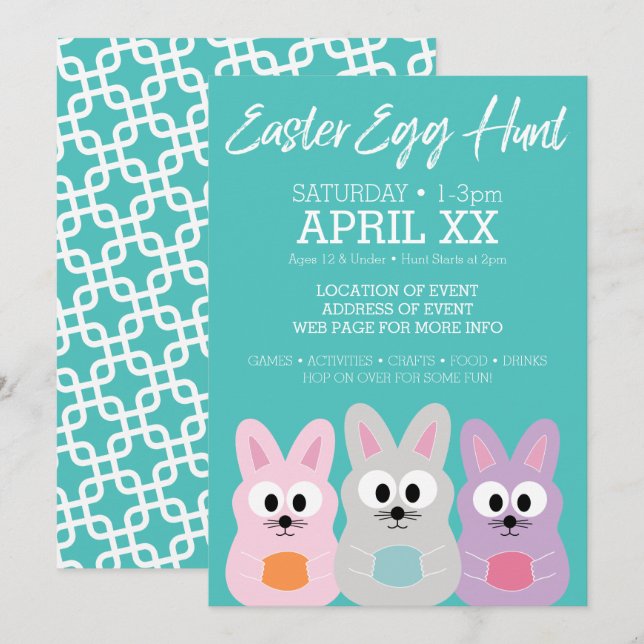 Easter Egg Hunt Advertisement - Cute Bunny Rabbits Invitation (Front/Back)