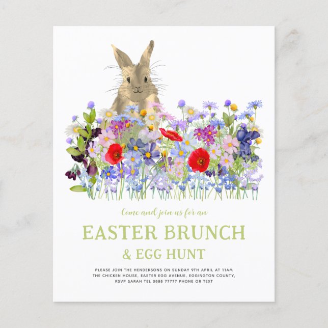 Easter Egg Hunt and Brunch Bunny Floral Budget Flyer (Front)