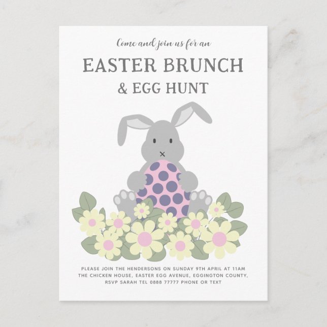 Easter Egg Hunt and Brunch Bunny Floral Invitation Postcard (Front)