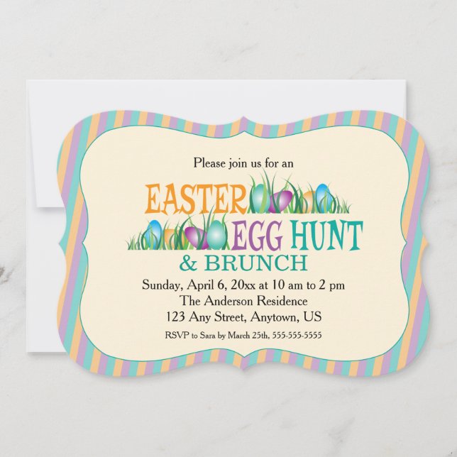 Easter Egg Hunt and Brunch, Colourful Eggs Invitation (Front)