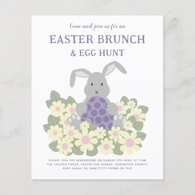 Easter Egg Hunt and Brunch Cute Bunny Floral Flyer (Front)