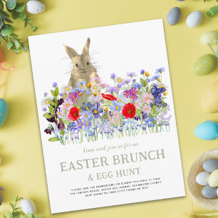 Easter Egg Hunt and Brunch Cute Bunny Floral Invitation Postcard