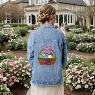 Easter Egg Hunt Basket w Pastel Eggs Denim Jacket