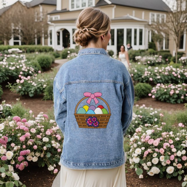 Easter Egg Hunt Basket w Pastel Eggs Denim Jacket (Wedding Back)