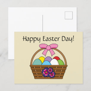 Easter Egg Hunt Basket w Pastel Eggs Personalise Holiday Postcard