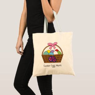 Easter Egg Hunt Basket w Pastel Eggs   Personalise Tote Bag