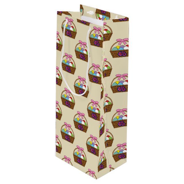 Easter Egg Hunt Basket with Pastel Eggs Pattern Wine Gift Bag (Front Angled)
