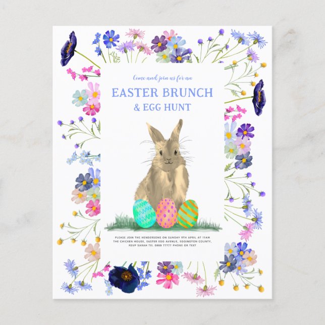 Easter Egg Hunt Brunch Bunny Floral Budget Flyer (Front)