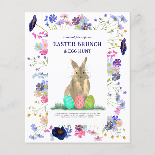 Easter Egg Hunt Brunch Bunny Floral Budget Flyer (Front)