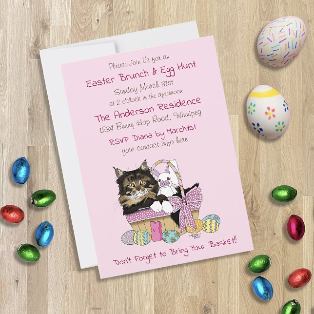 Easter Egg Hunt & Brunch Cat in Basket Invitation (Creator Uploaded)