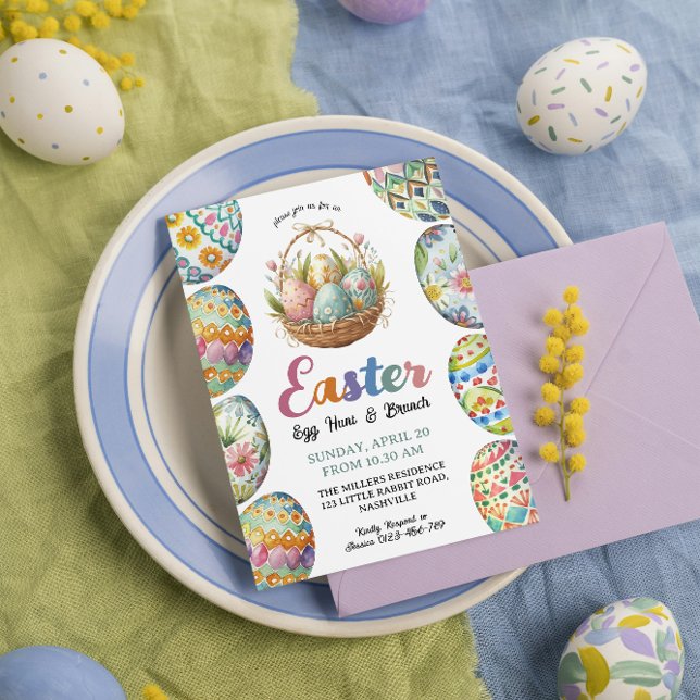 Easter Egg Hunt & Brunch Colourful Whimsical Baske Invitation (Creator Uploaded)