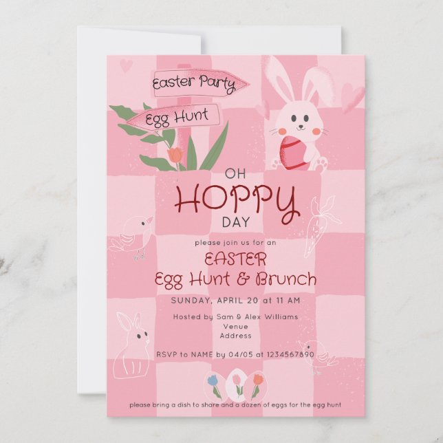 Easter Egg Hunt Brunch Cute Pink Watercolor Bunny Invitation (Front)